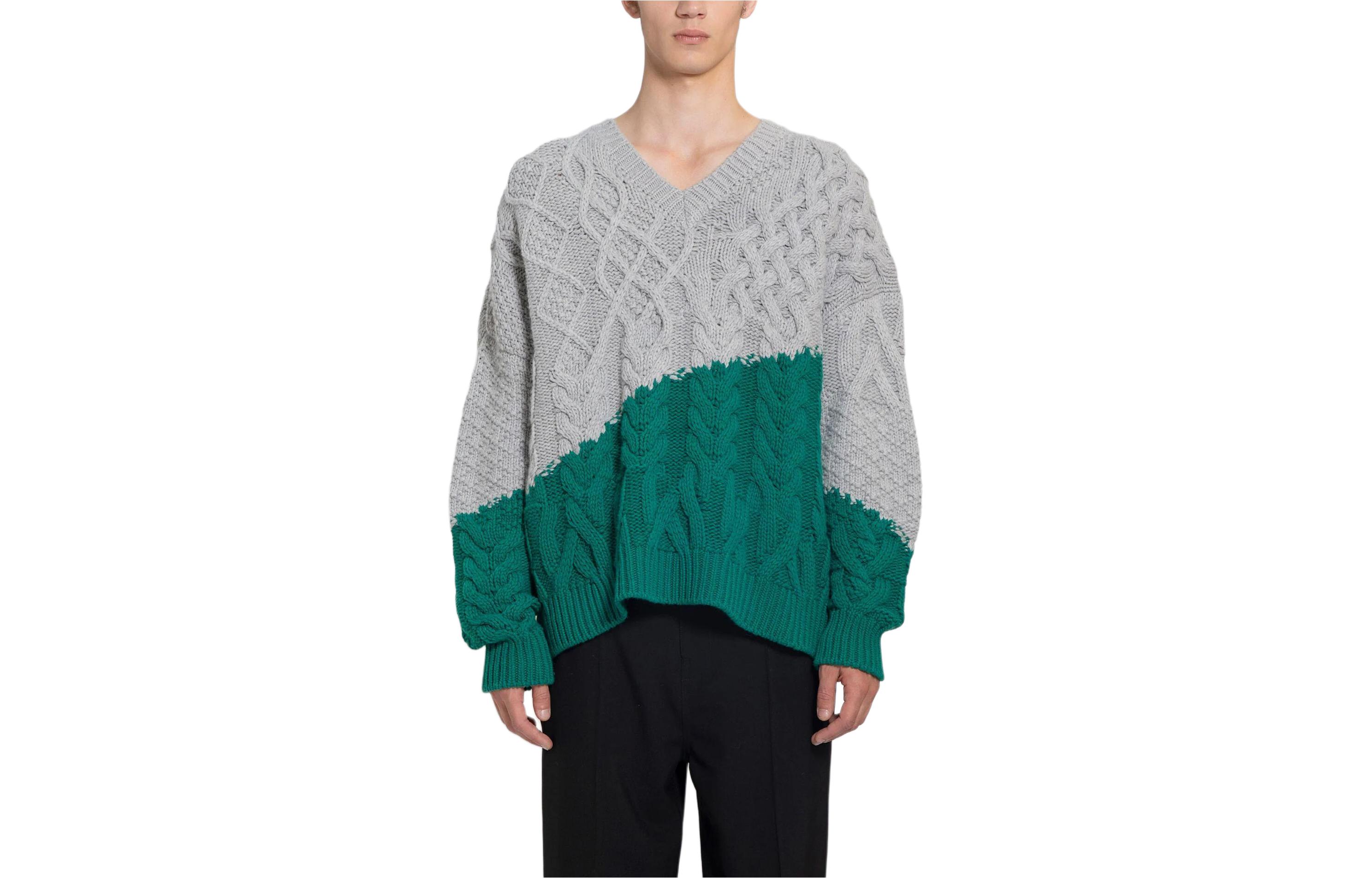 Order LOEWE Sweater Kelabu Colorblock V-Leher Longgar Lengan Panjang H526Y14KH6-1143