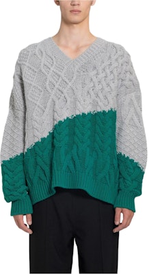 LOEWE Grey Colorblock V-Neck Loose Fit Long Sleeve Sweater H526Y14KH6-1143 Order LOEWE Grey Colorblock V-Neck Loose Fit Long Sleeve Sweater H526Y14KH6-1143