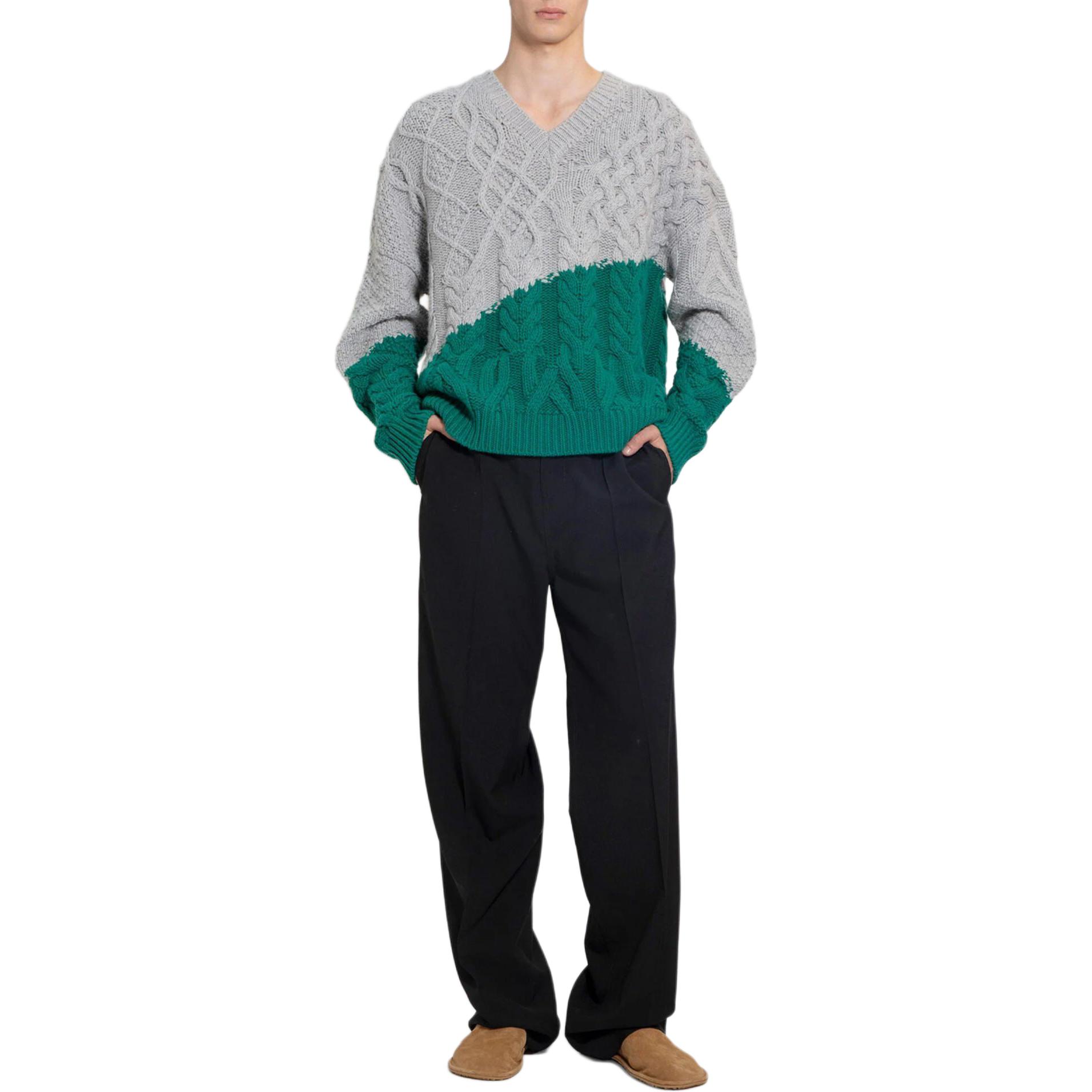 Purchase LOEWE Sweater Kelabu Colorblock V-Leher Longgar Lengan Panjang H526Y14KH6-1143