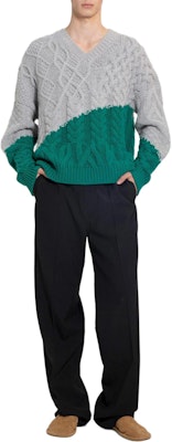 LOEWE Grey Colorblock V-Neck Loose Fit Long Sleeve Sweater H526Y14KH6-1143 Purchase LOEWE Grey Colorblock V-Neck Loose Fit Long Sleeve Sweater H526Y14KH6-1143