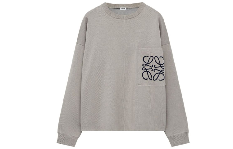 LOEWE  Grey Logo Intarsia Knit Pocket Sweater Long Sleeve Pullover H526Y14KDK-1527