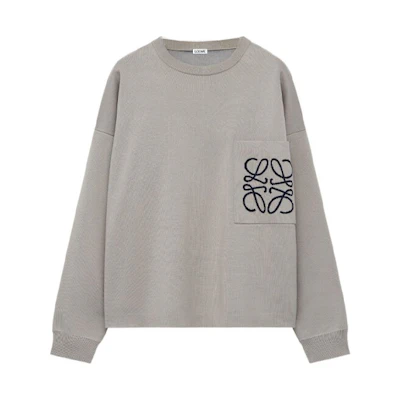 LOEWE Grey Logo Intarsia Knit Pocket Sweater Long Sleeve Pullover H526Y14KDK-1527