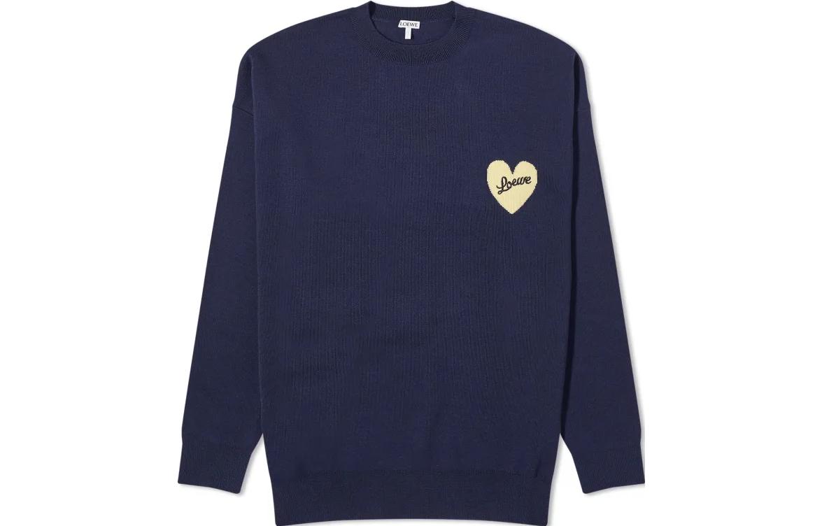 LOEWE  Navy Blue Heart Pattern Round Neck Knit Sweater H526Y14KEI-5110