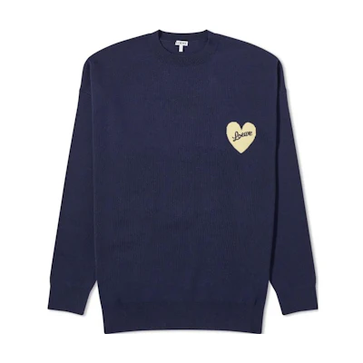 LOEWE Navy Blue Heart Pattern Round Neck Knit Sweater H526Y14KEI-5110