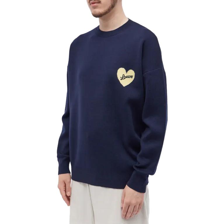 Purchase LOEWE Suéter de Punto Azul Marino con Corazones y Cuello Redondo H526Y14KEI-5110