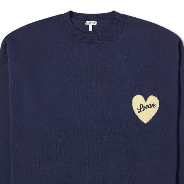 Details for LOEWE Suéter de Punto Azul Marino con Corazones y Cuello Redondo H526Y14KEI-5110