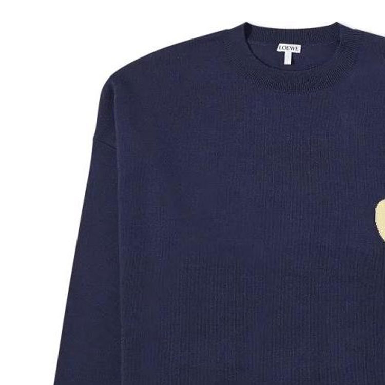 Sizing LOEWE Suéter de Punto Azul Marino con Corazones y Cuello Redondo H526Y14KEI-5110