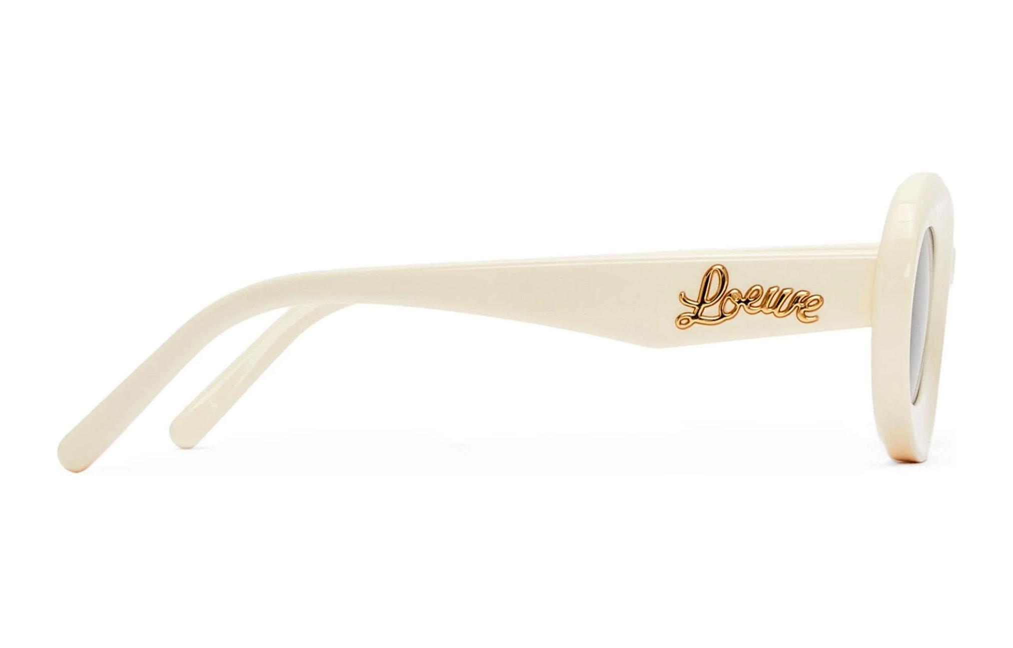 Shop LOEWE 白色椭圆醋酸板太阳镜搭配标志镜腿. LW40110U5025A