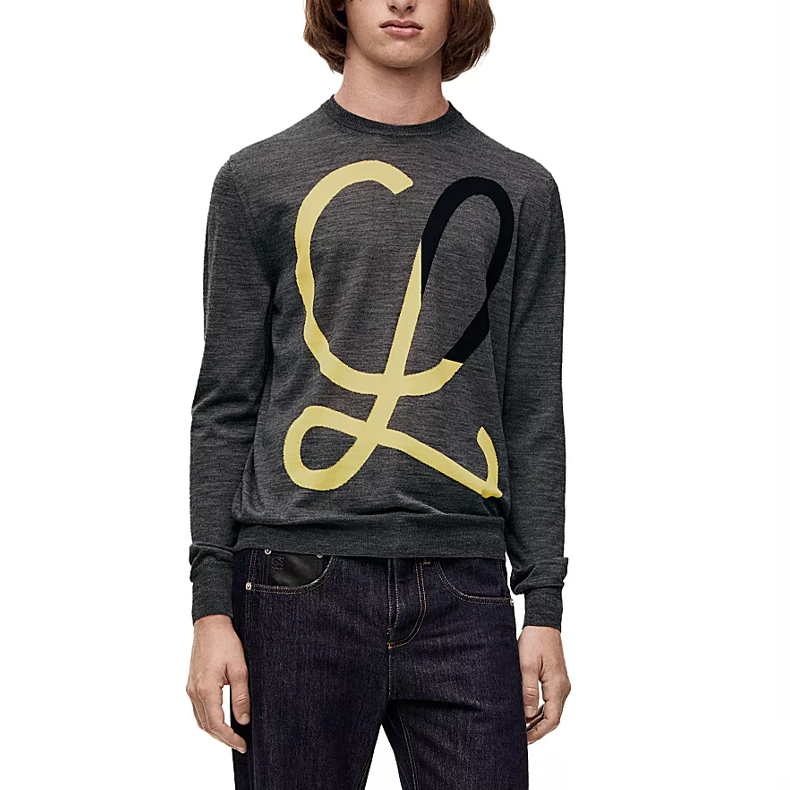 Shop LOEWE 格紋針織長袖圓領毛衣 H526Y14KDJ-1145