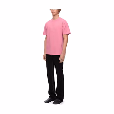 LOEWE Pink Fitted Crew Neck T-Shirt with Logo Patchwork Design. H526Y22XB8-3900
