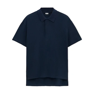 LOEWE Polo Shirt Dark Blue - Solid Color, Logo Embroidery, Button-Up. H526Y23X61-5120
