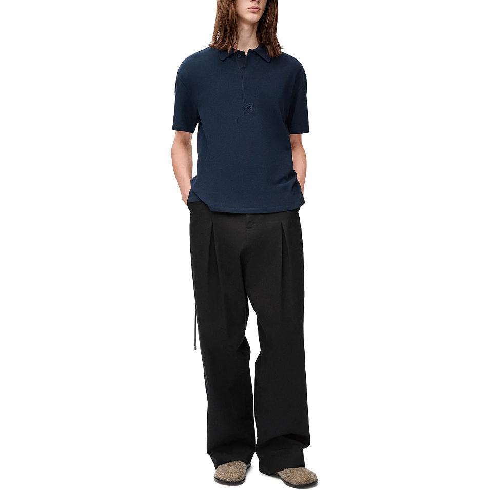 Lookbook ロエベ ポロシャツ ダークブルー - 無地, ロゴ刺繍, ボタンアップ. H526Y23X61-5120