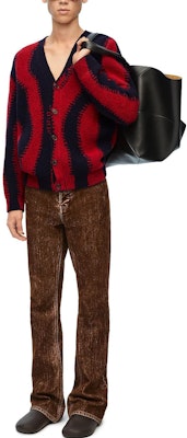LOEWE Red Blue V-Neck Long Sleeve Knitted Cardigan Sweater. H526Y16K69-5114 Lookbook LOEWE Red Blue V-Neck Long Sleeve Knitted Cardigan Sweater. H526Y16K69-5114