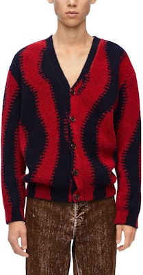 LOEWE Red Blue V-Neck Long Sleeve Knitted Cardigan Sweater. H526Y16K69-5114 Shop LOEWE Red Blue V-Neck Long Sleeve Knitted Cardigan Sweater. H526Y16K69-5114