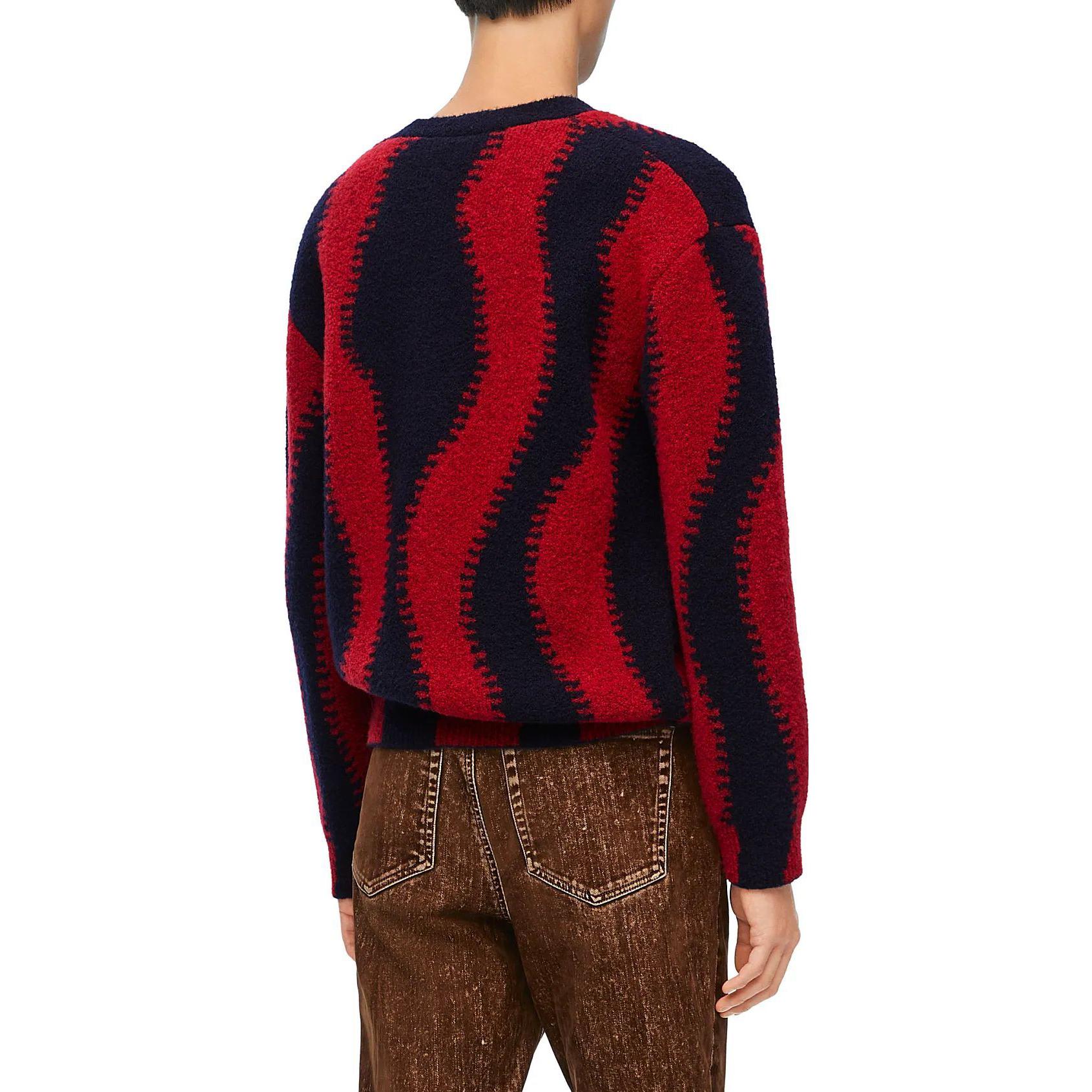 Purchase LOEWE Cárdigan Suéter Tejido Rojo Azul de Manga Larga con Cuello en V. H526Y16K69-5114