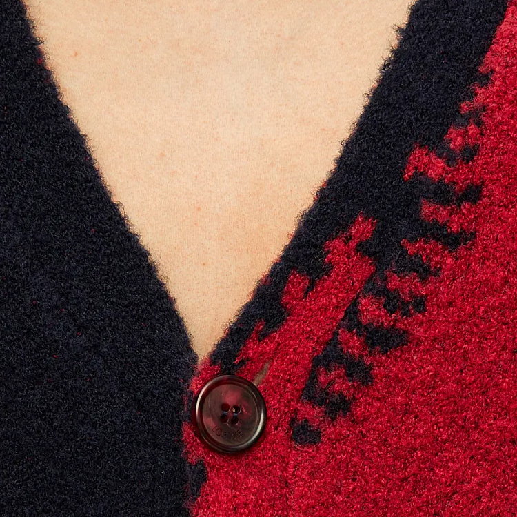 Sizing LOEWE Cárdigan Suéter Tejido Rojo Azul de Manga Larga con Cuello en V. H526Y16K69-5114