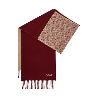 LOEWE Red Logo Embroidered Fringed Wool Scarf. F606257XAI-7110