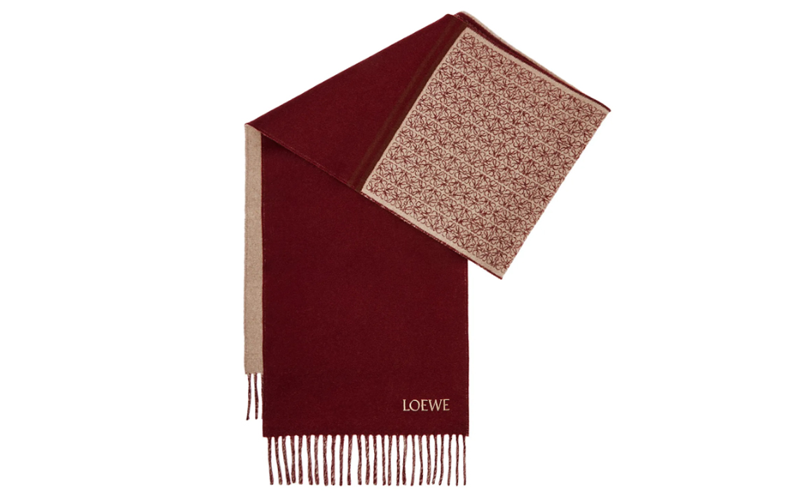 LOEWE  Red Logo Embroidered Fringed Wool Scarf. F606257XAI-7110 圖 2