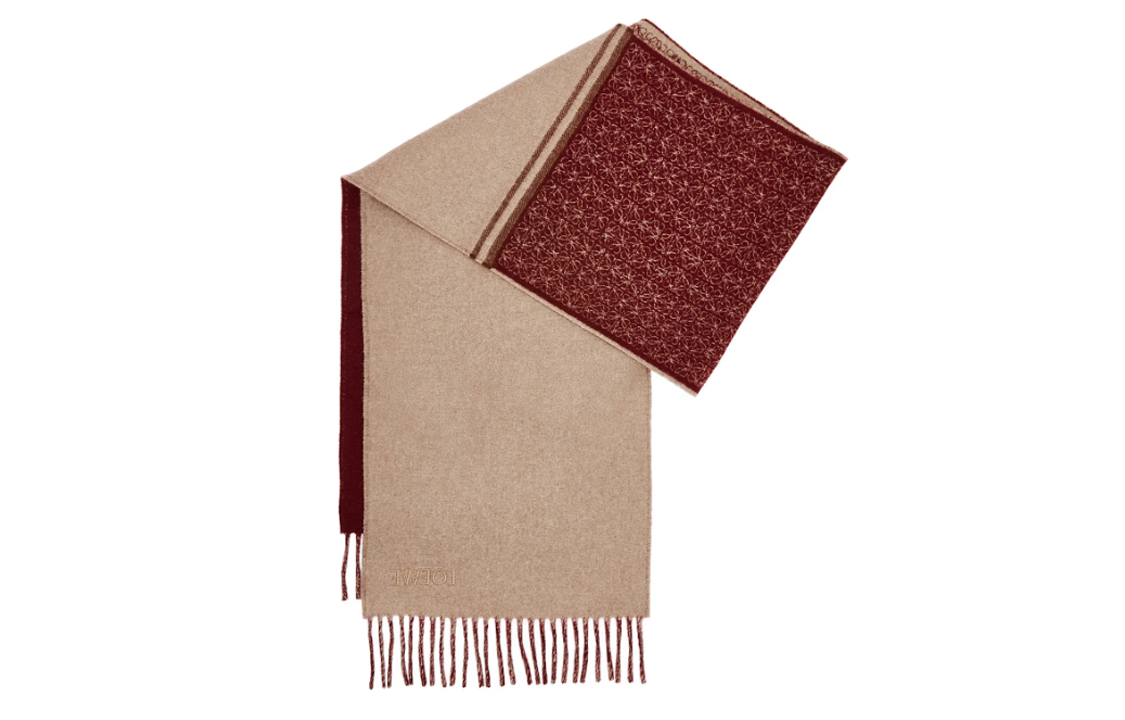 LOEWE  Red Logo Embroidered Fringed Wool Scarf. F606257XAI-7110 圖 3