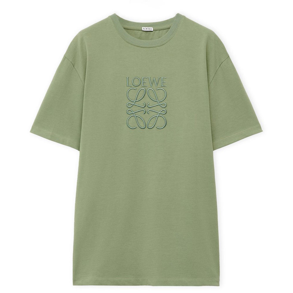 LOEWE  Slim Fit Crew Neck Logo T-Shirt in Khaki Green. H526Y22XB8-1889