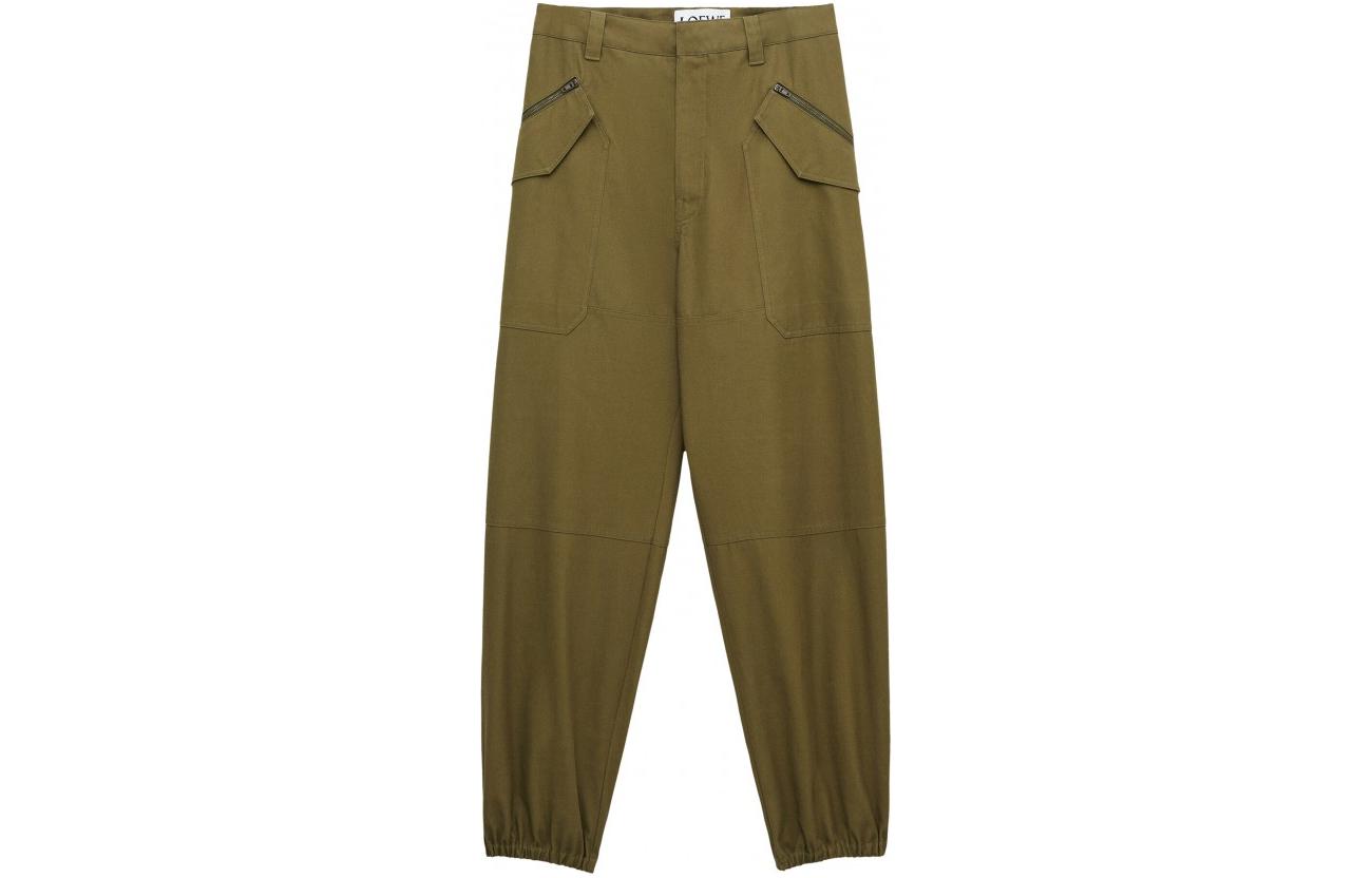 Order LOEWE Seluar Jogger Kargo Hijau dengan Zip Warna Solid H526Y04WE3-8967