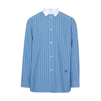 LOEWE Striped Button-Up Shirt Light Blue Long Sleeve Collar Style H526Y05X26-5900