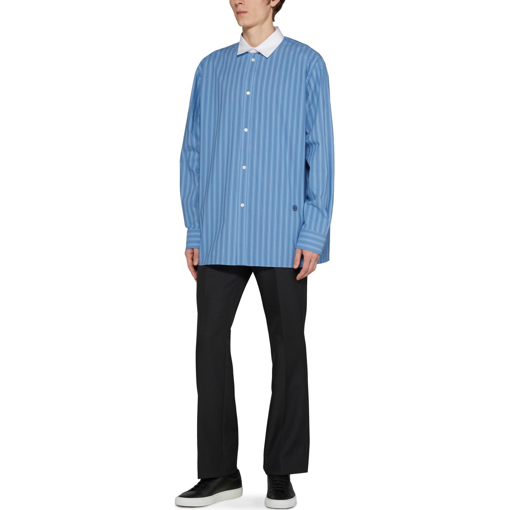 Shop LOEWE 條紋鈕扣襯衫 淺藍 長袖 翻領款式 H526Y05X26-5900