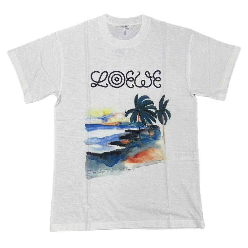 LOEWE  White T-Shirt with Watercolor Print Short Sleeve Crew Neck. H6299982PC-2100