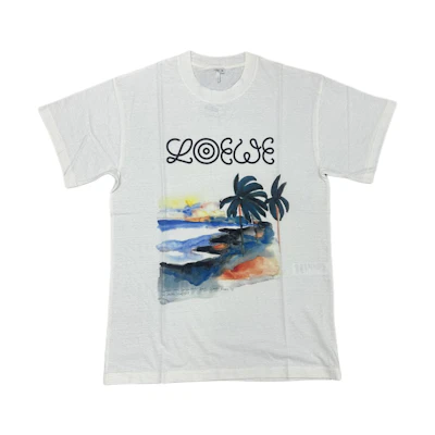 LOEWE White T-Shirt with Watercolor Print Short Sleeve Crew Neck. H6299982PC-2100