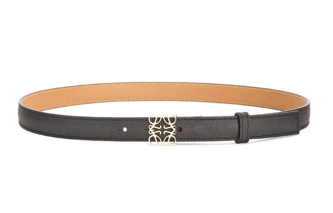 Order LOEWE Sabuk Kulit Hitam Pria 2cm dengan Pola Logo Emas Anagram. E619Z15X03-1206