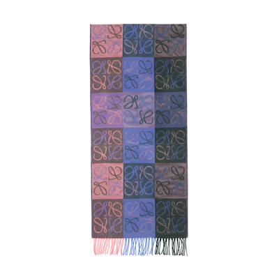 LOEWE Anagram Checkered Scarf Unisex Couple Style Dual-Tone Wool. F810487X17-5187