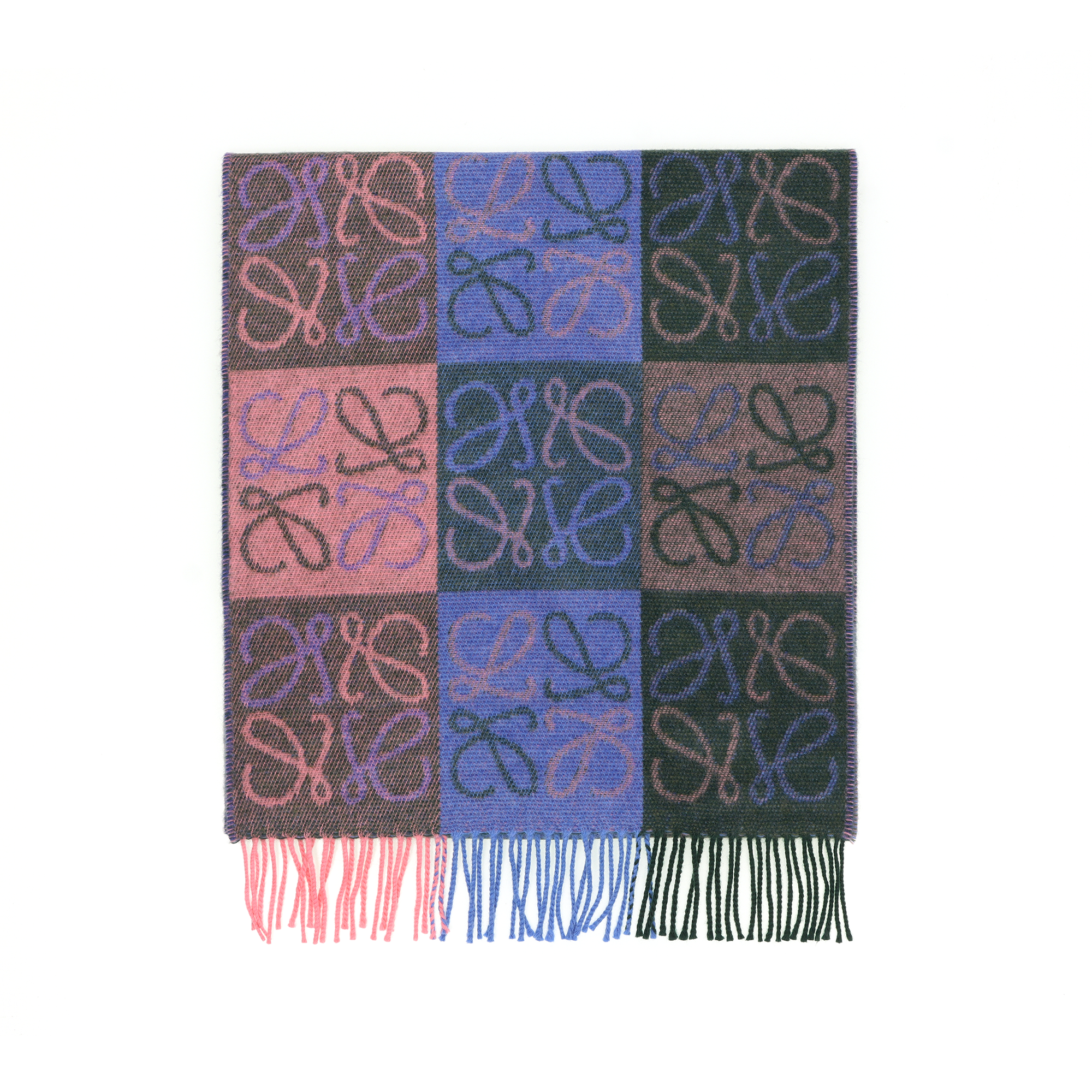 Shop LOEWE Anagram 格纹围巾 男女同款 双面羊毛披肩. F810487X17-5187