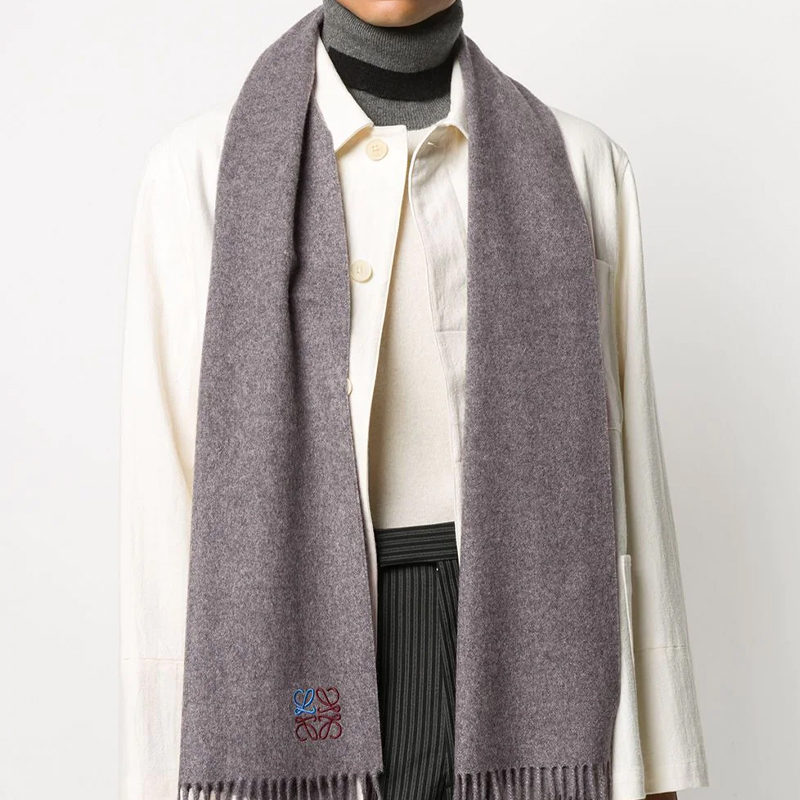 LOEWE Anagram Embroidered Logo Fringe Scarf Unisex Couple Style - Grey F000914X04-1120 圖 4