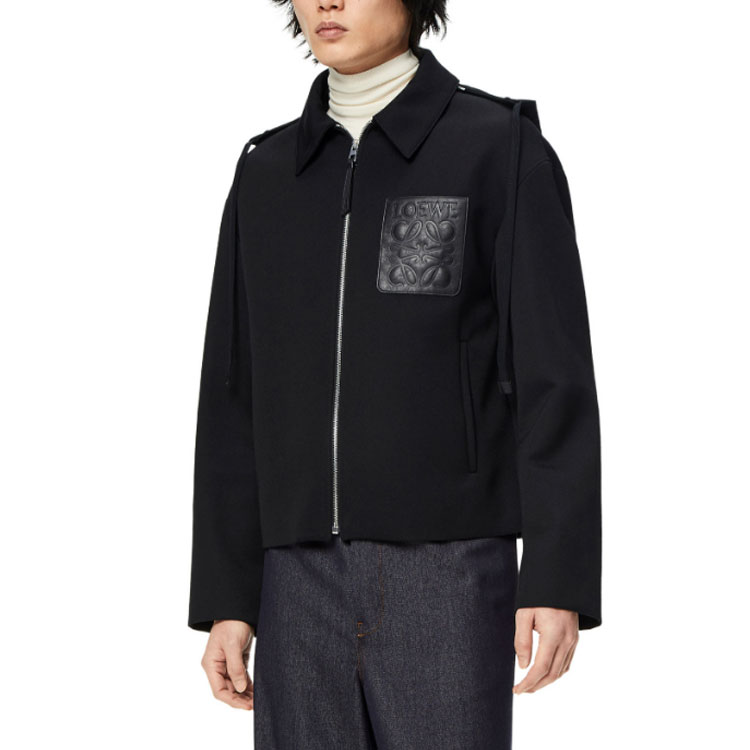 Shop LOEWE Anagrama FW22 Abrigo Parka con Capucha y Cierre Negro. H526Y01W63-1100