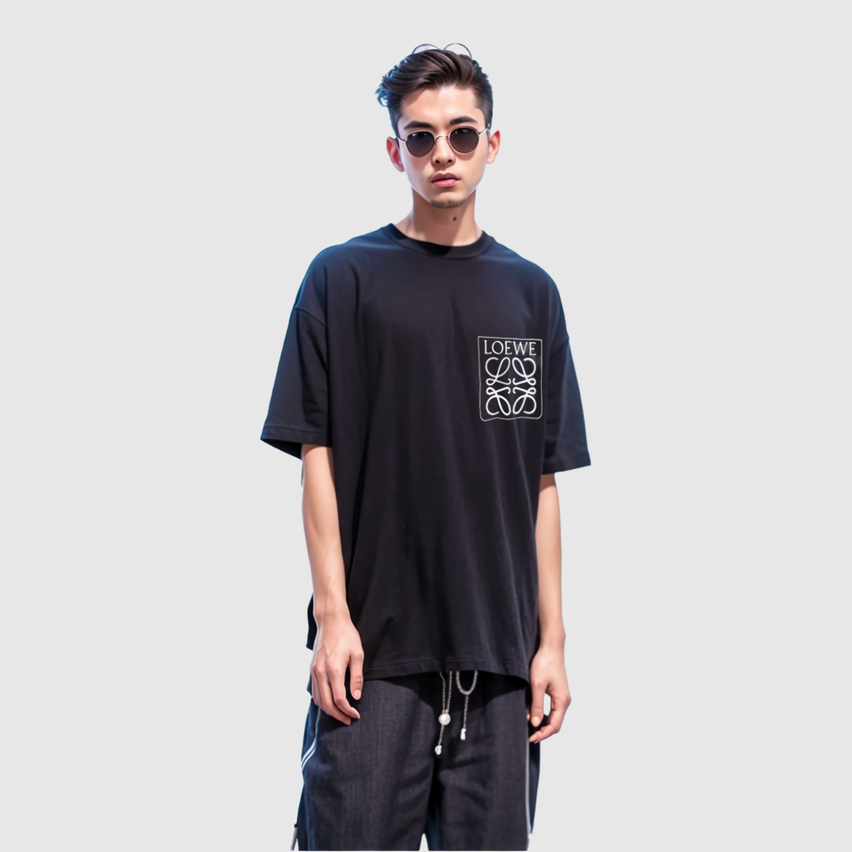 Purchase LOEWE Anagram FW22 刺繡標誌黑色短袖男士T恤。 H526Y22X25-1100
