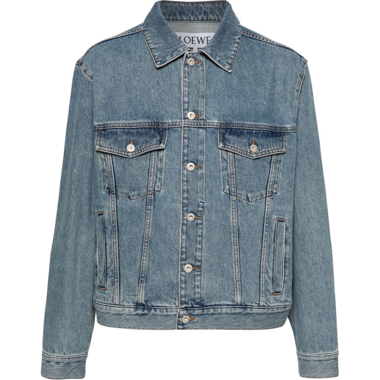 LOEWE Anagram FW24 Logo Cutout Denim Jacket Men’s Mid Blue Long Sleeve H526Y50W25-5475