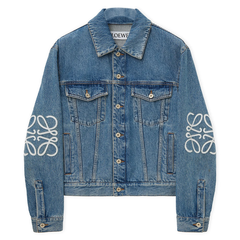 Order 로에베 아나그램 FW24 로고 컷아웃 데님 재킷 남성 미드 블루 긴팔 H526Y50W25-5475