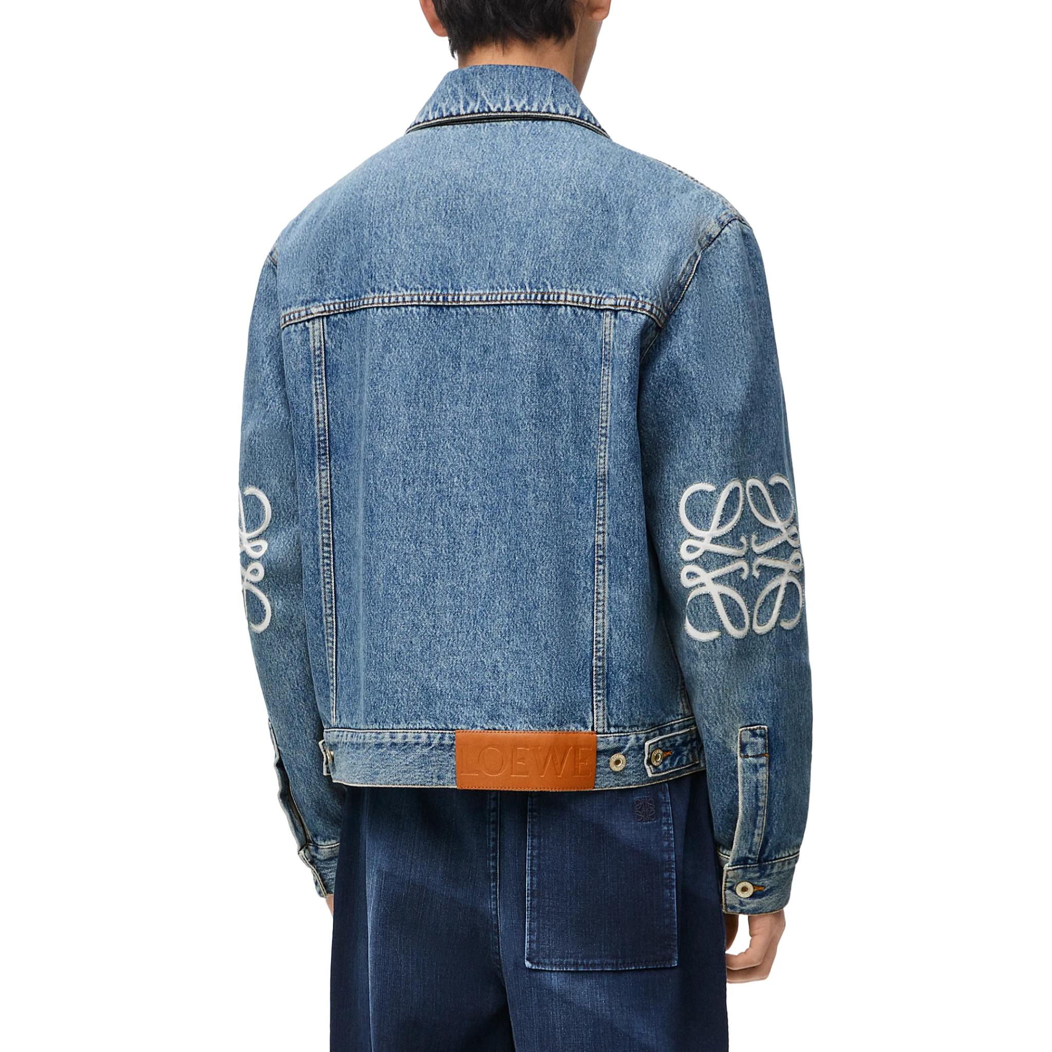 Purchase 로에베 아나그램 FW24 로고 컷아웃 데님 재킷 남성 미드 블루 긴팔 H526Y50W25-5475