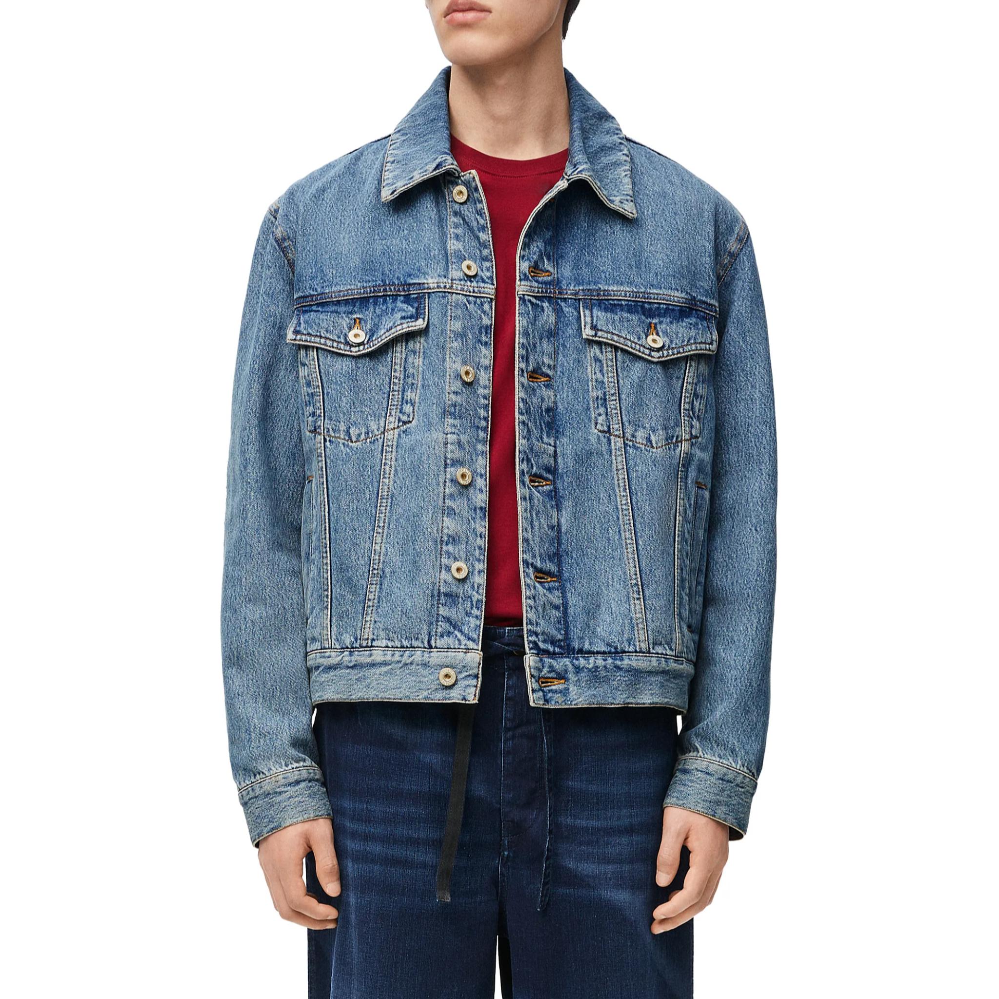 Details for 로에베 아나그램 FW24 로고 컷아웃 데님 재킷 남성 미드 블루 긴팔 H526Y50W25-5475