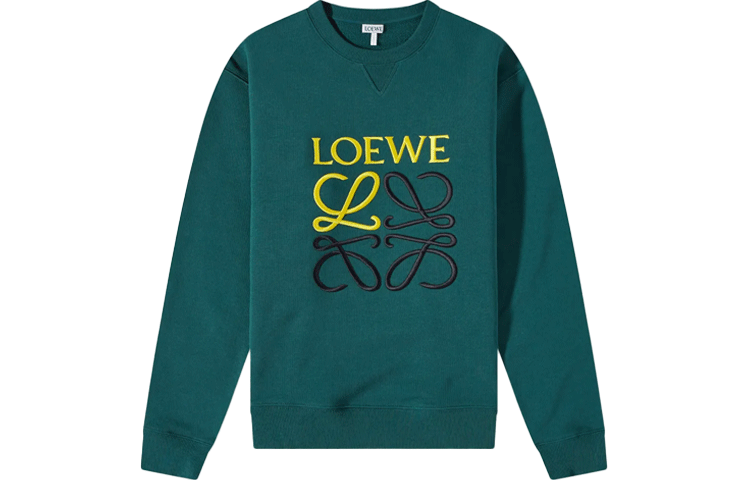 Order LOEWE Anagram绿色刺绣标志纯棉圆领卫衣. H526Y24J07-4110