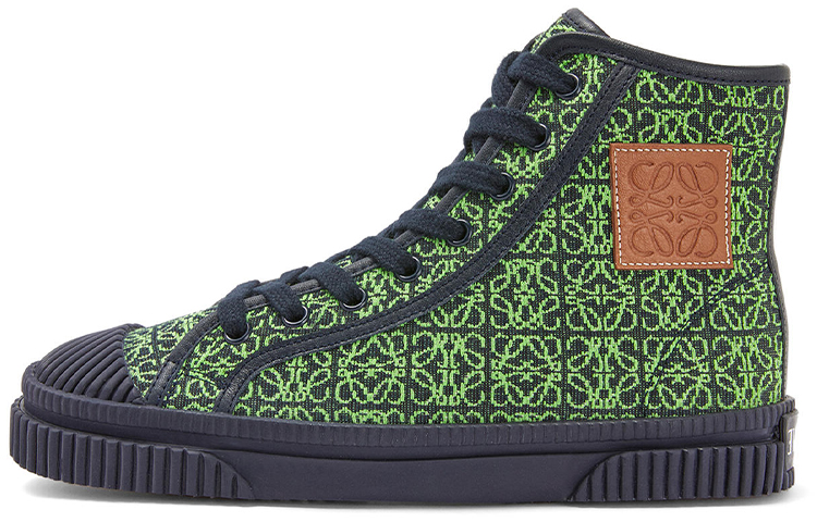 LOEWE Anagram Jacquard and Leather High-Top Sneakers 'Green'