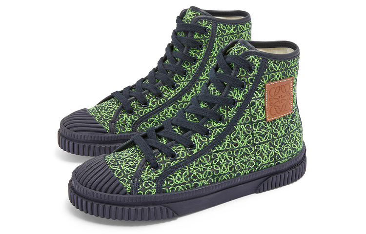 LOEWE Anagram Jacquard and Leather High-Top Sneakers 'Green' 圖 3