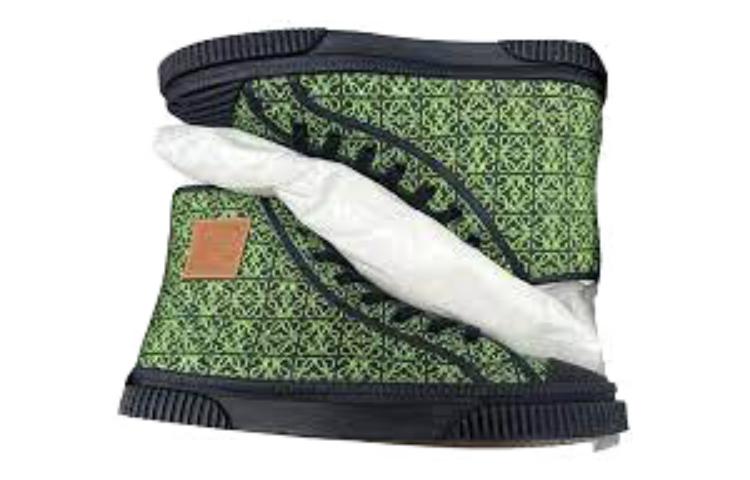 LOEWE Anagram Jacquard and Leather High-Top Sneakers 'Green' 圖 5