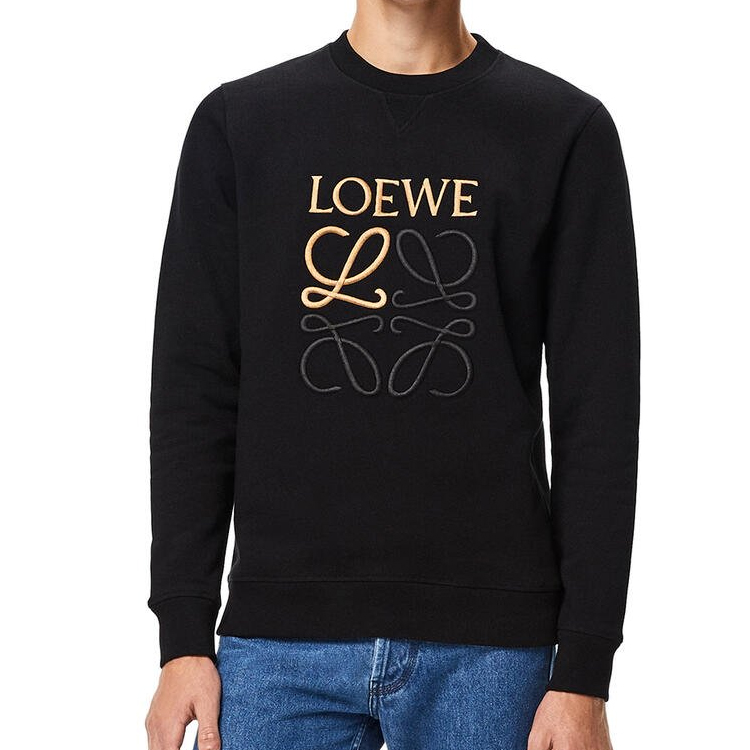 Shop LOEWE Anagram Logo Sweatshirt Hitam Bordir Kapas. H526341XA1-1100