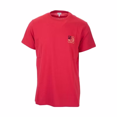 LOEWE Anagram Logo Print Red Cotton Crewneck T-Shirt Short Sleeve. H526341XAI-7100