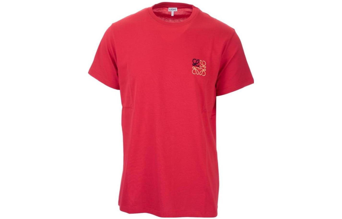 Order LOEWE Anagram标志印花红色棉质圆领短袖T恤。 H526341XAI-7100