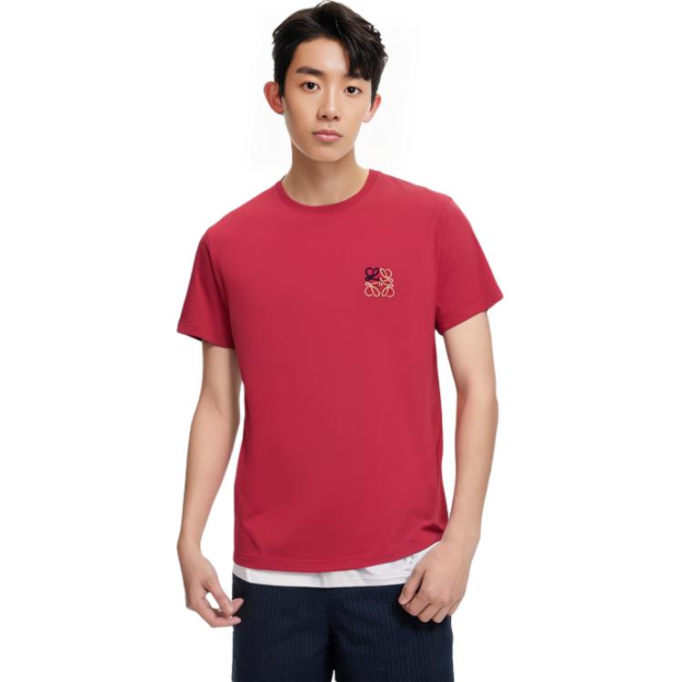 Purchase LOEWE Anagram标志印花红色棉质圆领短袖T恤。 H526341XAI-7100