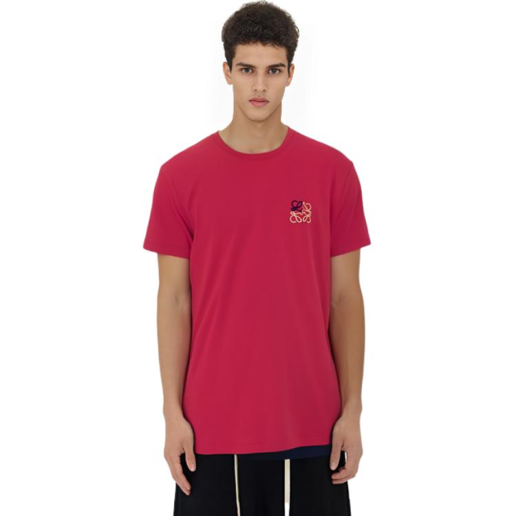 Cheap LOEWE Anagram标志印花红色棉质圆领短袖T恤。 H526341XAI-7100
