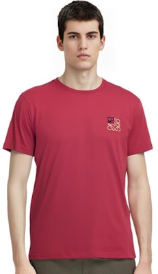 LOEWE Anagram Logo Baju-T Merah Kapas Lengan Pendek Crewneck. H526341XAI-7100 1