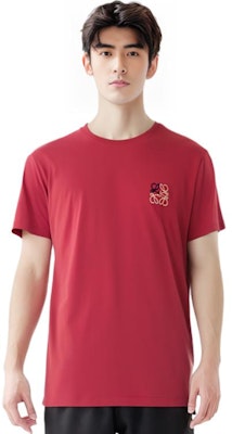 LOEWE Anagram Logo Baju-T Merah Kapas Lengan Pendek Crewneck. H526341XAI-7100 2